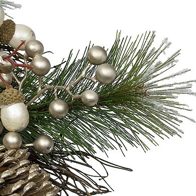 Acorn and Pine Cone Flocked Pine Needle Artificial Christmas Wreath - 22-Inch Unlit