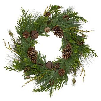 Rustic Green and Brown Artificial Christmas Pinecone Wreath - 30-inch Unlit