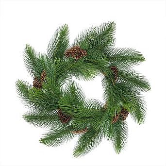 Long Needle Pine Artificial Christmas Wreath with Pine Cones - 44-Inch Unlit