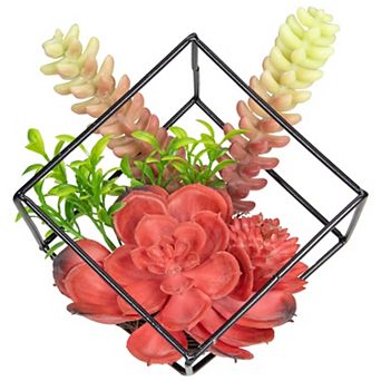 5.5" Artificial Succulent Arrangement in Black Metal Wire Frame