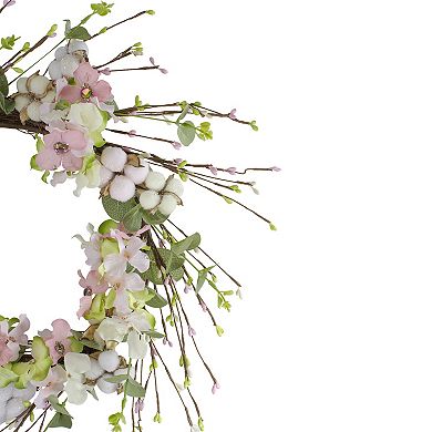 18-Inch Pink and Green Hydrangeas with Cotton Artificial Floral Wreath