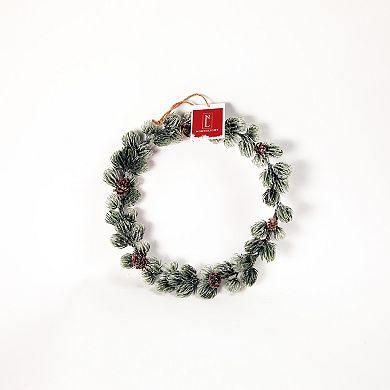 12" Mini Frosted Pine Christmas Wreath with Pine Cones