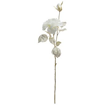 26.5'' White and Gold Artificial Rose Flower with Long Stem