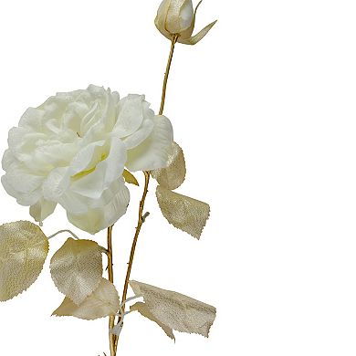 26.5'' White and Gold Artificial Rose Flower with Long Stem