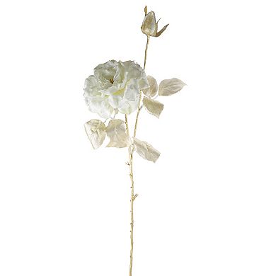 26.5'' White and Gold Artificial Rose Flower with Long Stem