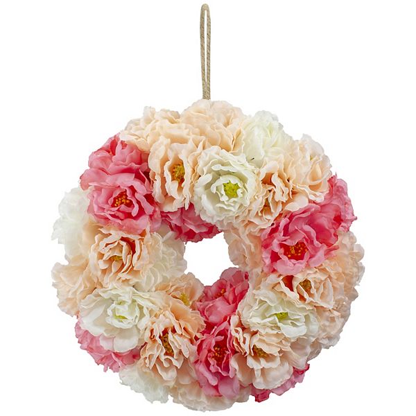 Pink and White Peony Artificial Spring Floral Wreath 8-Inch