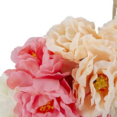 Pink and White Peony Artificial Spring Floral Wreath 8-Inch
