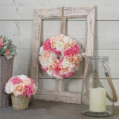 Pink and White Peony Artificial Spring Floral Wreath 8-Inch