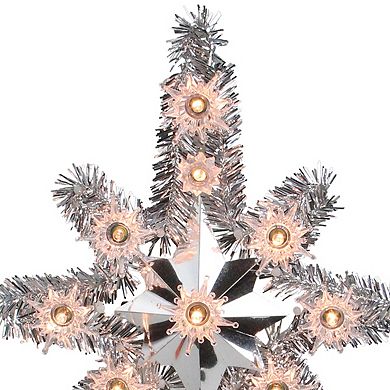 11" Silver Lighted Tinsel Star of Bethlehem Christmas Tree Topper - Clear Lights