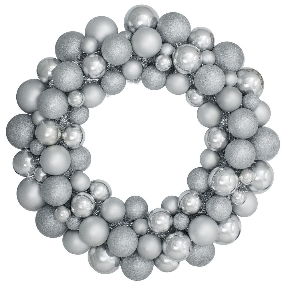 Silver Splendor 3-Finish Shatterproof Ball Christmas Wreath 24