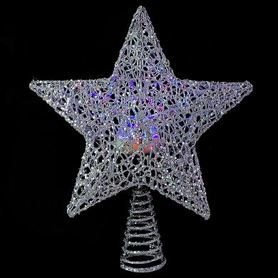 13" Lighted Silver Star with Rotating Projector Christmas Tree Topper - Multicolor LED Lights