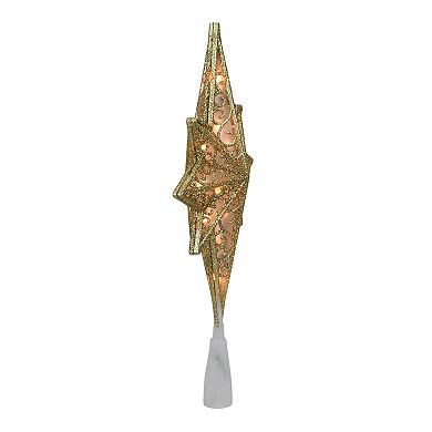 10" Lighted Gold Frosted Star of Bethlehem with Scrolling Christmas Tree Topper - Clear Lights