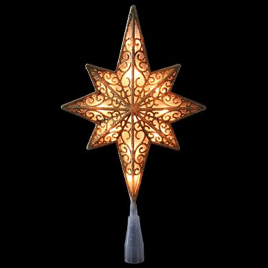 10" Lighted Gold Frosted Star of Bethlehem with Scrolling Christmas Tree Topper - Clear Lights