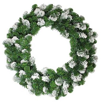 Snowy Flocked Colorado Pine Artificial Christmas Wreath 30-Inch Unlit