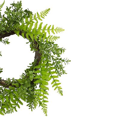Fern Leaf Artificial Springtime Wreath Green - 18-Inch