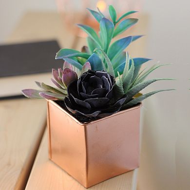 7" Copper Potted Artificial Mixed Succulent Arrangement