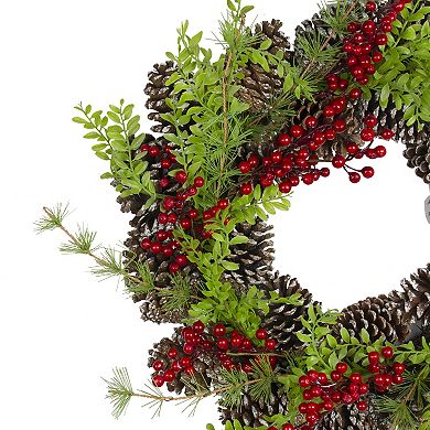 Frosted Pine Cones and Berries Artificial Christmas Wreath - 18-Inch Unlit