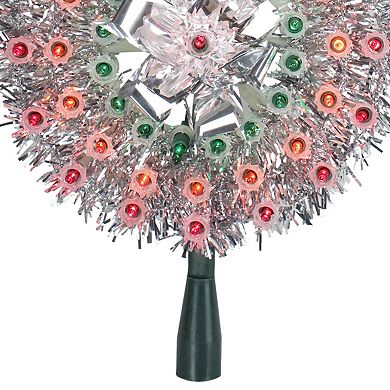 8" Pre-Lit Silver Starburst Christmas Tree Topper - Multicolor Lights