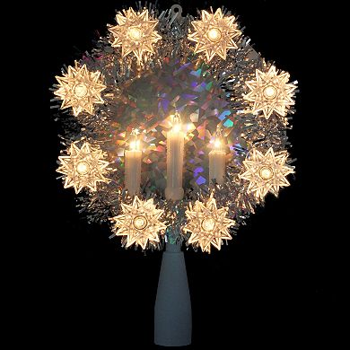 7" Silver Wreath with Candles Christmas Tree Topper - Clear Lights