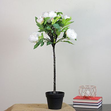 31" White and Green Blooming Peony Flower Artificial Plant