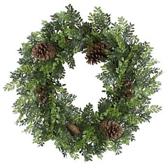 27"Artificial Boxwood and Pine Cone Christmas Wreath-Unlit