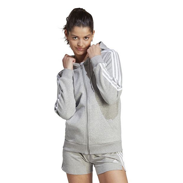 Adidas essentials 3 stripe full zip hoodie on sale