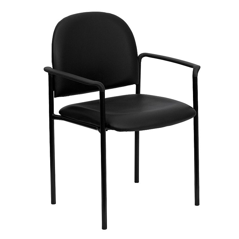 Flash Furniture Tiffany Comfort Black Vinyl Stackable Steel Side Reception Chair with Arms