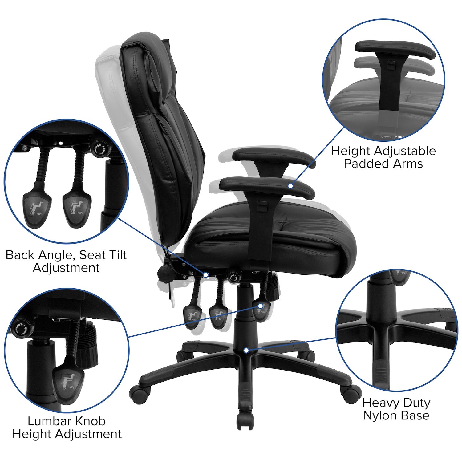 Flash Furniture Hansel High Back LeatherSoft Swivel Ergonomic Office Chair