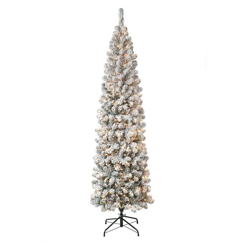 National Tree Company First Traditions 7.5' Acacia Pencil Slim Flocked Tree with Clear Lights