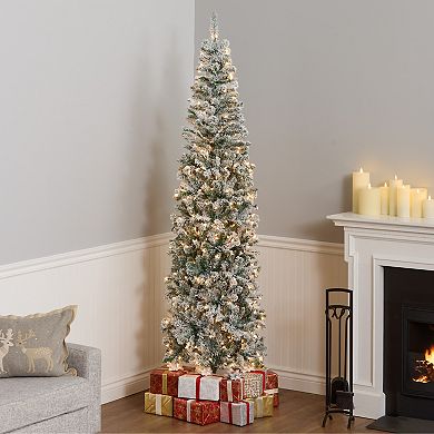 National Tree Company First Traditions 7-ft. Pre-Lit Acacia Pencil Slim Flocked Artificial Christmas Tree