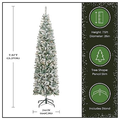 National Tree Company First Traditions 7-ft. Pre-Lit Acacia Pencil Slim Flocked Artificial Christmas Tree