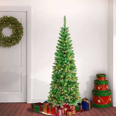 National Tree Company First Traditions Pre-Lit Multi-Color 5.5-ft. Rowan Pencil Slim Artificial Christmas Tree