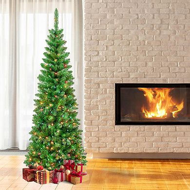 National Tree Company First Traditions 7-ft. Pre-Lit Multi-Color Rowan Pencil Slim Artificial Christmas Tree