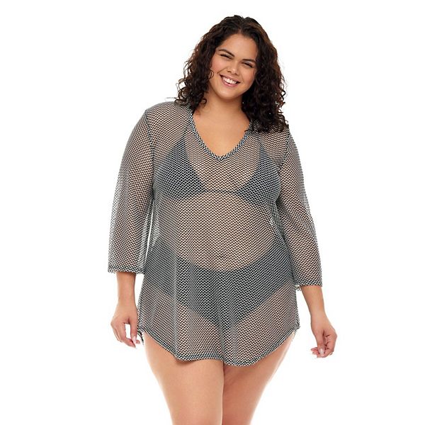V-Neck Bell Sleeve Tunic - Bondi - Plus Size - Jordan Taylor Beachwear 2X / Black/Royal