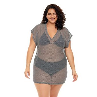 Plus Size Jordan Taylor Sheer Dolman-Sleeve Swim Cover-Up Tunic
