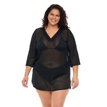 Plus Size Jordan Taylor Bell-Sleeve Sheer Swim Cover-Up Tunic