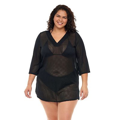 Plus Size Jordan Taylor Bell Sleeve Sheer Swim Cover Up Tunic