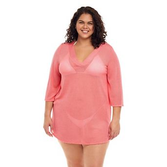 Plus Size Jordan Taylor Bell-Sleeve Sheer Swim Cover-Up Tunic