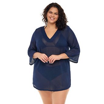 Plus Size Jordan Taylor Bell-Sleeve Sheer Swim Cover-Up Tunic