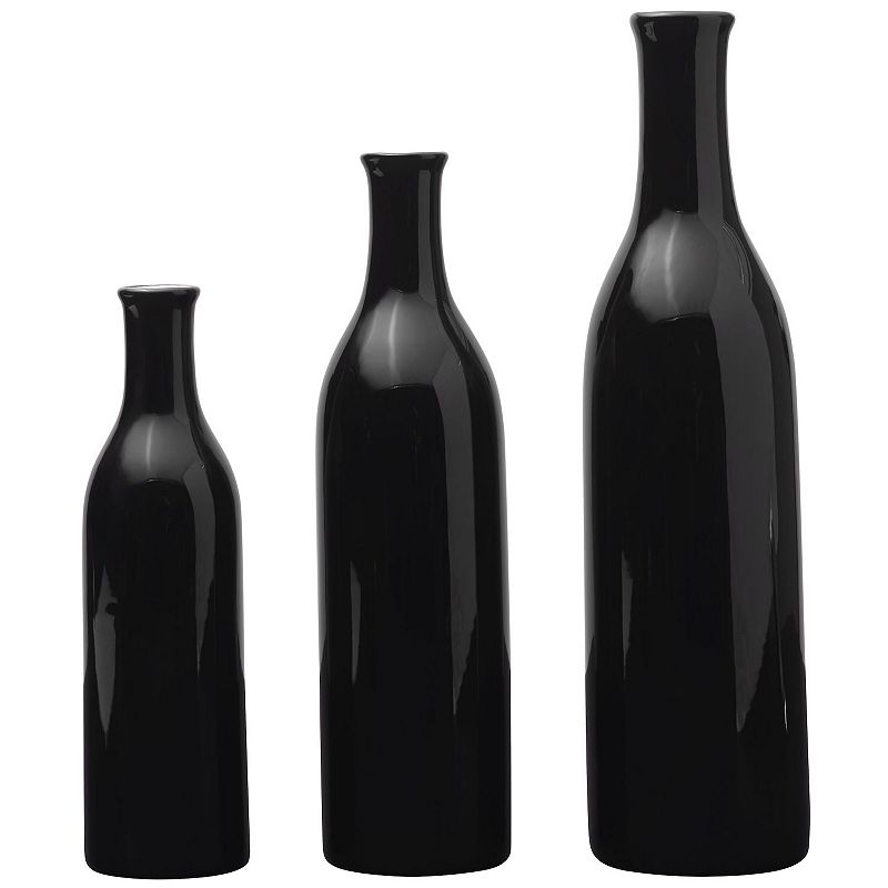 Scott Living Ceramic Bottle Decorative Vase Table Decor 3-piece Set, Black