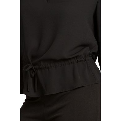 Poetic Justice Curvy Women's Chiffon V-Neck Drawstring Waist Pullover Top
