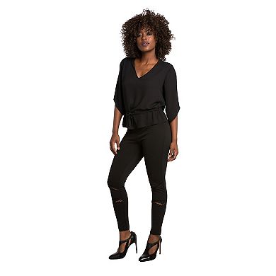 Poetic Justice Curvy Women's Chiffon V-Neck Drawstring Waist Pullover Top