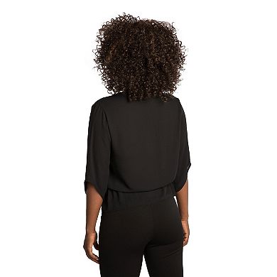 Poetic Justice Curvy Women's Chiffon V-Neck Drawstring Waist Pullover Top