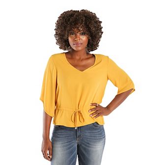Poetic Justice Curvy Women's Chiffon V-Neck Drawstring Waist Pullover Top