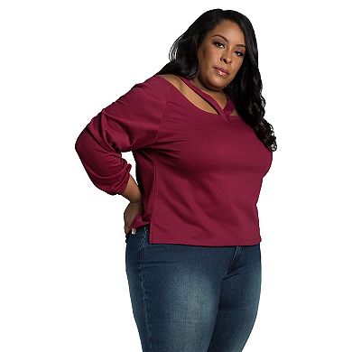 Poetic Justice Women's Plus Size V Self Straps Off Shoulder Long Sleeve Top