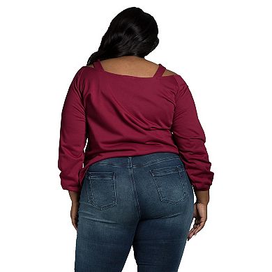 Poetic Justice Women's Plus Size V Self Straps Off Shoulder Long Sleeve Top