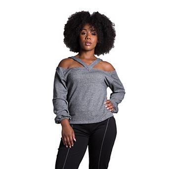 Poetic Justice Women's V Self Straps Off Shoulder Long Sleeve Top