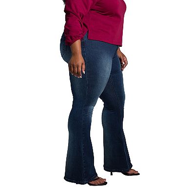 Poetic Justice Women's  Plus Size Mid Rise Flare Jean