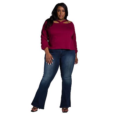 Poetic Justice Women's  Plus Size Mid Rise Flare Jean