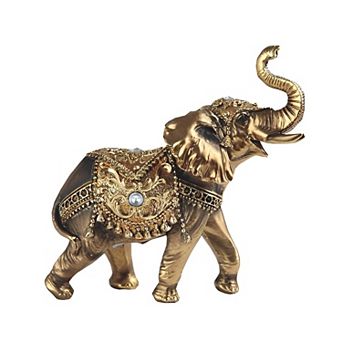 FC Design 6"W Gold Thai Elephant and Baby with Trunk Up Statue Feng Shui Decoration Religious Figurine Home Room Decor